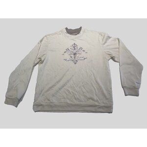 Vintage Wom LG Floral Filigree Embroidered Granny CottageCore LongSleeve Sweater